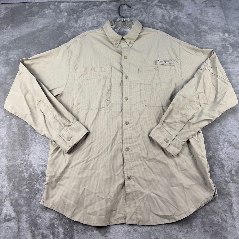 Columbia Shirt Mens XL Tamiami II Tan PFG Long Sleeve Button-Down EUC